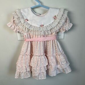 Vintage Reitman’s Dress Pink Lacey Floral with Roses, Tie & Collar 24 Months